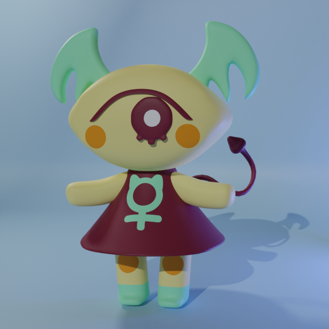 3d render of a cute monster with one eye